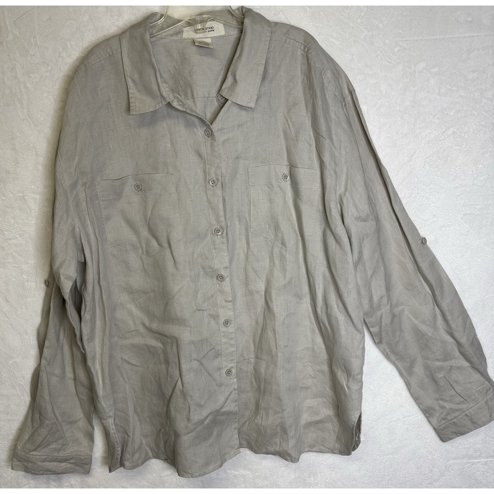 Workshop Andrea Jovine XL Linen Lagen Beach Button Down Long Sleeve Shirt Beige